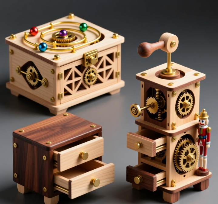 Maquette de maison en bois exquise : une exploration de mécanismes amusants, de tiroirs et d'armoires de rangement.